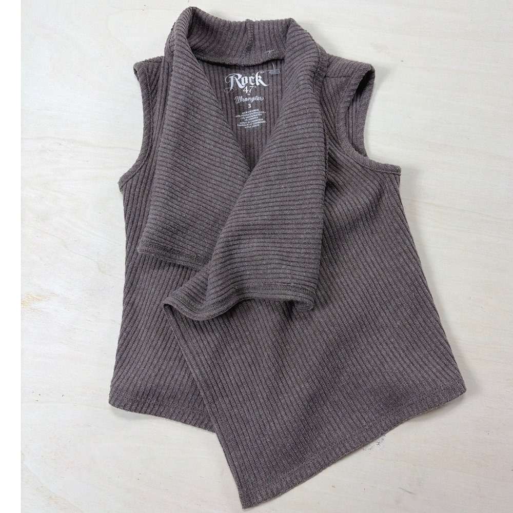 Rock 47 by Wrangler Girls Ribbed Draped Open Front Vest Brown Size 3 GWK407E
